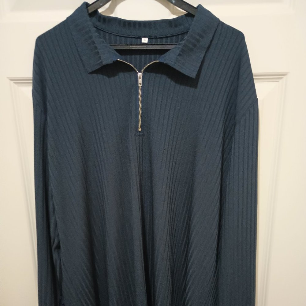 New Men's Quarter Zip Dark Blue X-Large Long Sleeve Shirt Man's Casual WOW!